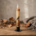 Crows on Fence Post Panorama 7" Led Timer Taper Candle and Black Holder Set