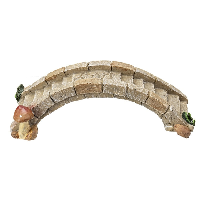 Fairy Garden Stone Arch Resin Bridge with Steps and Mushroom Detail, 7 1/2"