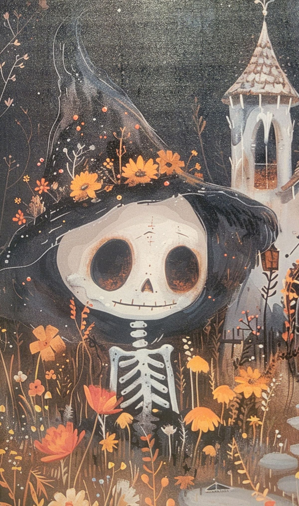 The Skeleton’s Secret Garden Halloween Wood Framed Wall Art, 11.75" X 9.5"
