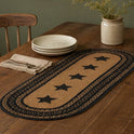 Braided Jute Oval Table Runner 13" x 36" Primitive Black Star Colonial Folk Art