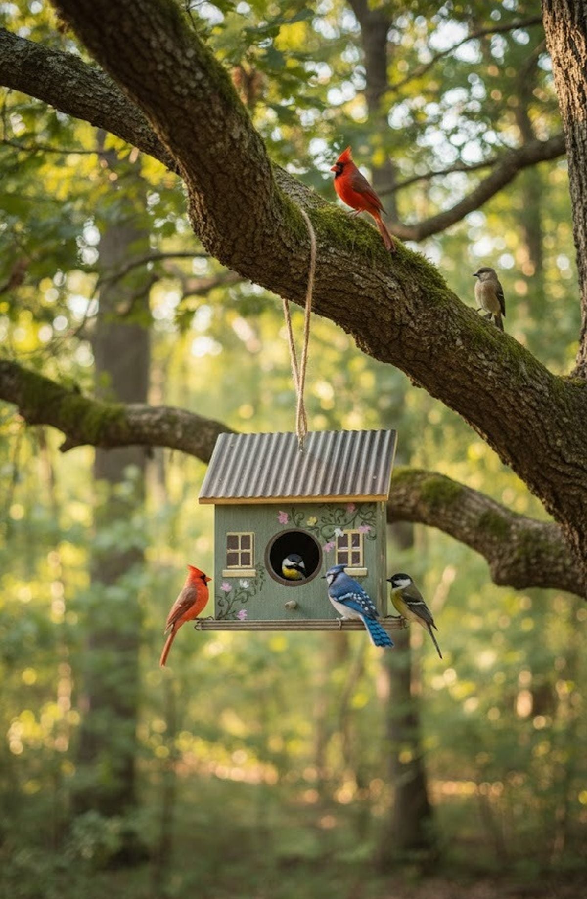 Potting Shed Floral Wooden Small Birdhouse with Metal Roof
