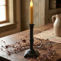 Primitive 8.5" Black Metal Chamberstick Candle Holder with Timer Taper Candle