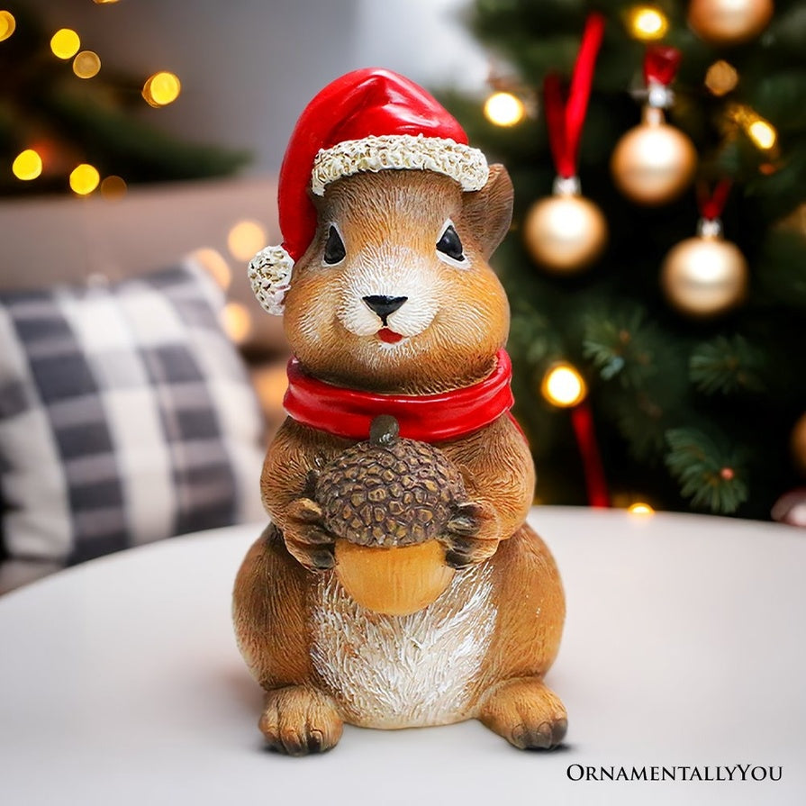 Festive 5" Christmas Santa Chipmunk Figurine, Winter Woodland Holiday Decor