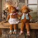Whimsical Springtime Highland Cow Fabric and Plush Shelf Sitter, Set of Two