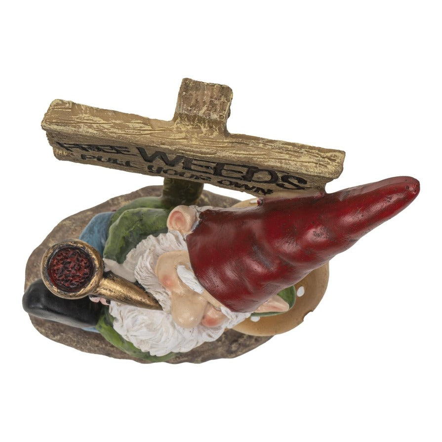 Funny "Free Weeds" Garden Gnome Statue, 7.5" Durable Polyresin Figurine