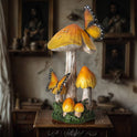 Whimsical 13-Inch Golden Mushroom Garden Figurine with Monarch Butterflies