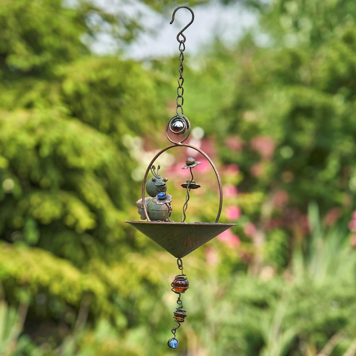 Hanging Animal Bird Feeder & Garden Mobile, Copper Bronze Rustic Metal Yard Art
