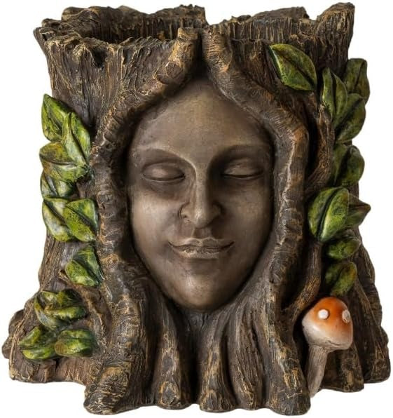 Enchanted Gaia Spirit Planter, 6" Floral Forest Goddess Tree Ent Sculpture