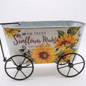 Farmhouse Sunflower Market Metal Wagon Planter, Rustic Galvanized Tin Flower Pot
