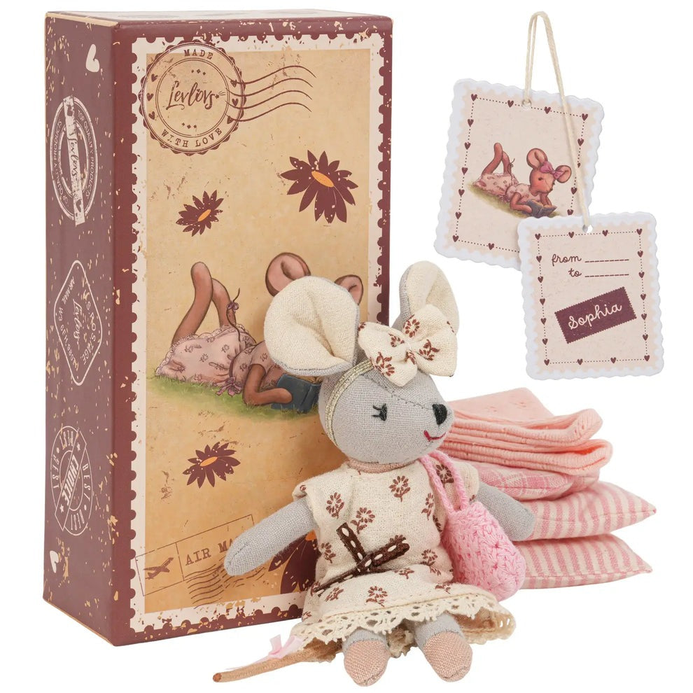 Levlovs Mouse Sophia, Mini Plush Doll in Keepsake Drawer Box with Bedding