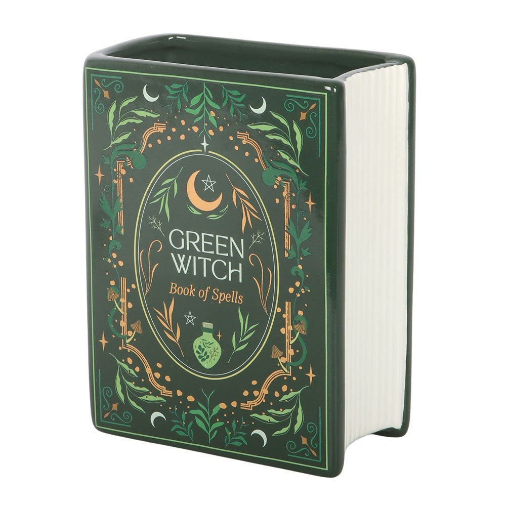 Green Witch Book of Spells Small 5.75" Book-Themed Flower Vase