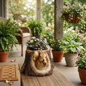 Woodland Squirrel in Tree Stump Planter, Small Rustic Faux Wood Resin Garden Pot