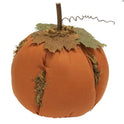Primitive Autumn Mossy Orange Stuffed Fabric Pumpkin, Fall Decor 5" x 6",