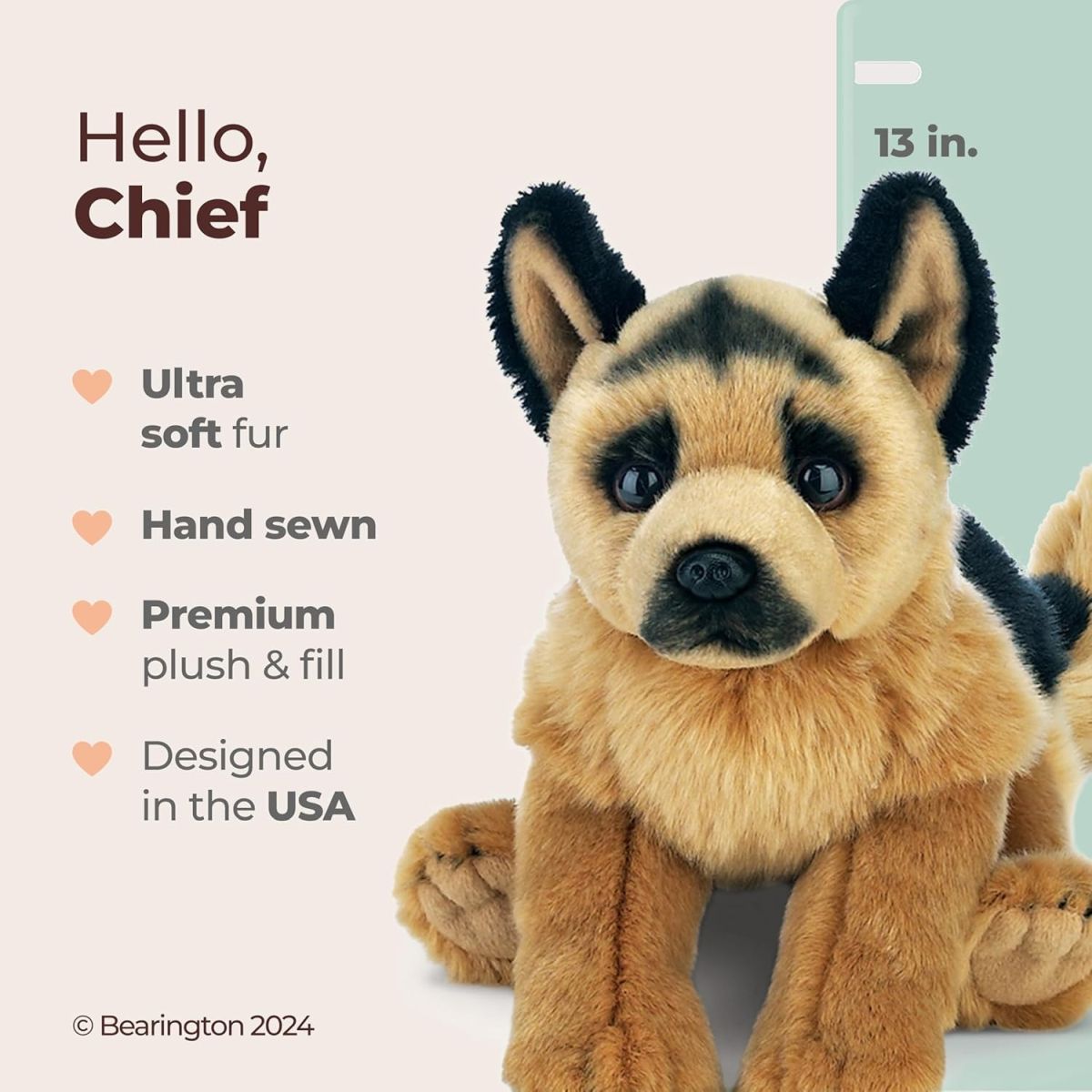 Bearington German Shepherd Dog Chief, Soft Plush Realistic Stuffed Animal