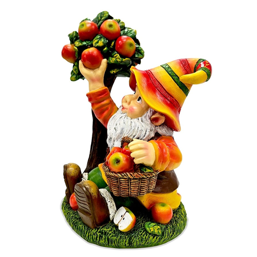 Johnny Apple Gnome Garden Statue, 8.5" Orchid Picker Whimsical Dwarf Figurine
