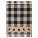 Black Check Star Primitive Woven Throw Blanket 50" x 60", Country Americana