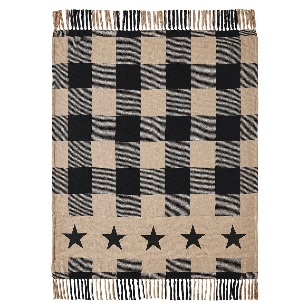 Black Check Star Primitive Woven Throw Blanket 50" x 60", Country Americana