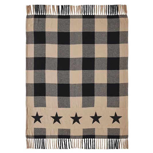 Black Check Star Primitive Woven Throw Blanket 50" x 60", Country Americana – detail view