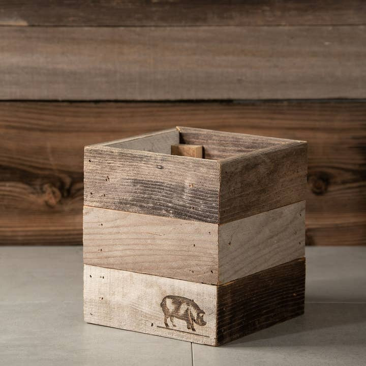 Rustic Wood Farmhouse Crock Pig Planter, Handmade 100% Reclaimed Wood