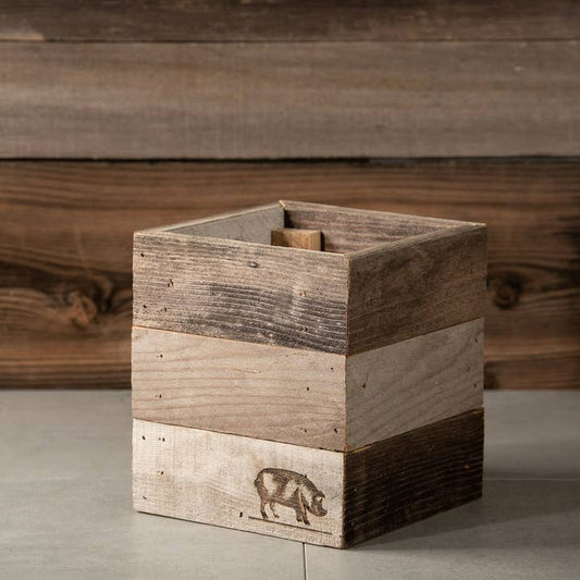 Rustic Wood Farmhouse Crock Pig Planter, Handmade 100% Reclaimed Wood