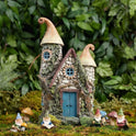 Miniature Stone Fairy House Statue - 10" Enchanted Gnome Cottage with LED Light