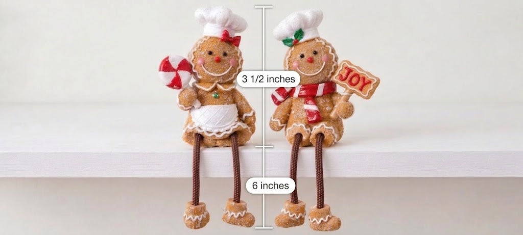 Gingerbread Miniature Chef Shelf Sitters, Dangling Legs Christmas Holiday Decor