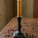 Primitive 6" Black Metal Chamberstick Candle Holder with Timer Taper Candle