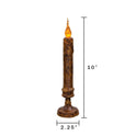 10" Primitive Grubby Timer Candlestick, Battery Flameless Candle with Base
