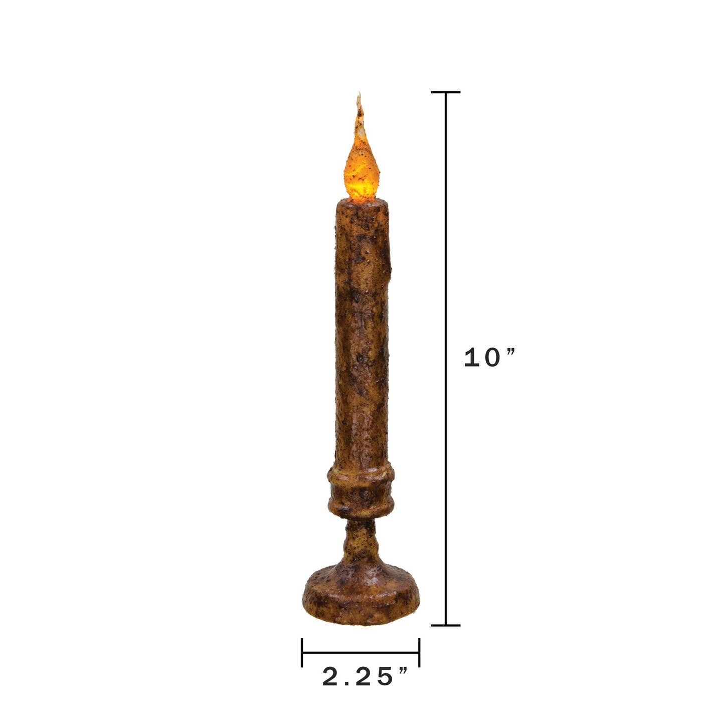 10" Primitive Grubby Timer Candlestick, Battery Flameless Candle with Base