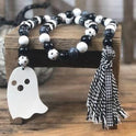 Halloween 40" Black and White Bead Garland Boo Ghost Charm and Fabric Tassel