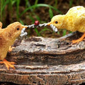 Miniature Baby Chicks Tug of War Statuary with Ladybug, Fairy Garden Resin Decor