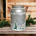 Rustic Galvanized Milk Can with Embossed Golden Deer & Forest Winter Decor 10.5"