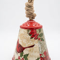 Holiday Cardinal Bell Decor with Jute Rope Hanger, Musical Notes & Poinsettias
