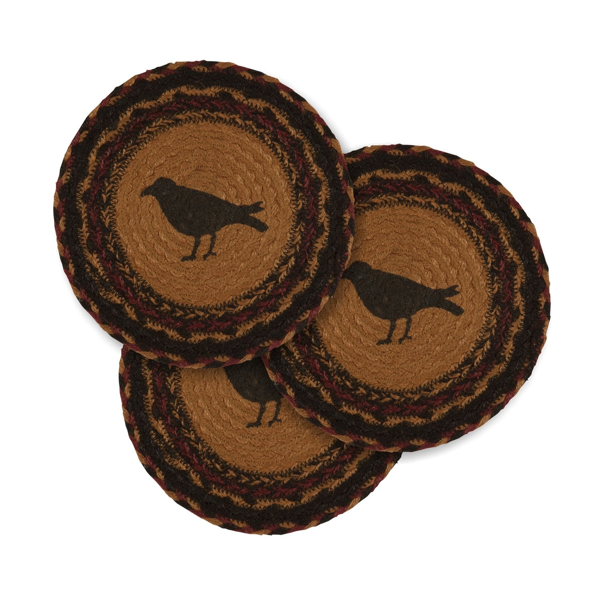 Heritage Farms Crow Jute Trivet Hot Pad 8 Inch Set of 3, Primitive Table Accents