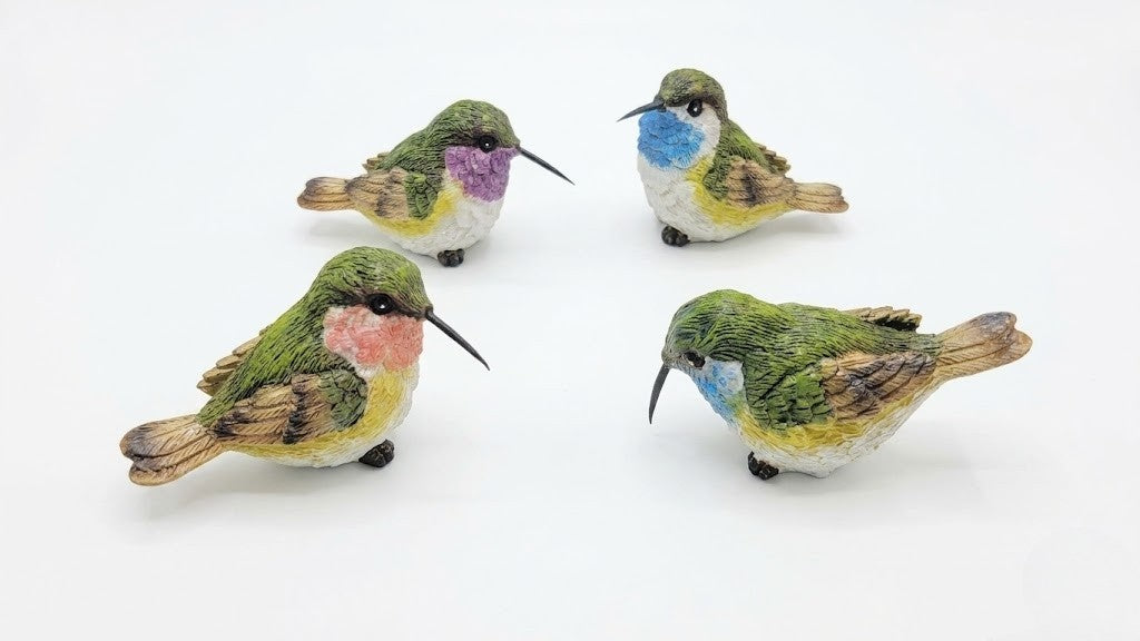 Perched Sitting Hummingbird Miniature Resin Colorful Figurines, Set of 4