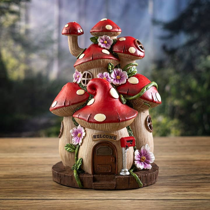 Whimsical Fairy Garden LED Light Up Small Toadstool Mushroom House