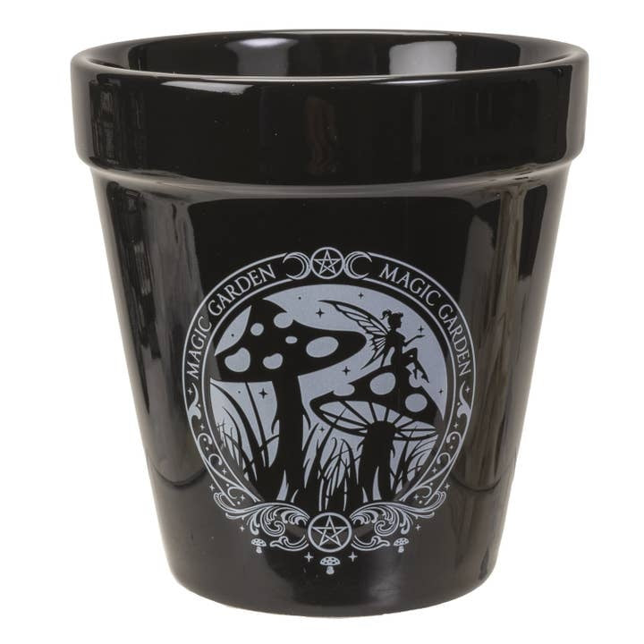Alchemy England Gothic Planter Black Ceramic Herb and Flower Pot Toadstool Magic