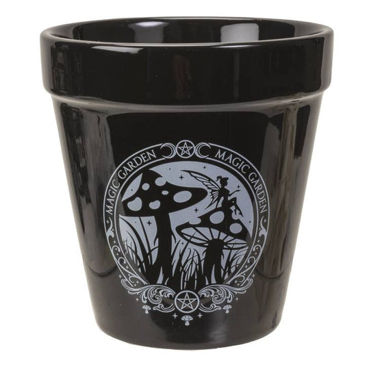 Alchemy England Gothic Planter Black Ceramic Herb and Flower Pot Toadstool Magic