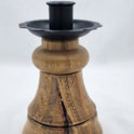 Natural Wood and Black Metal Cone Spindle Taper Candle Holder, 5.75"