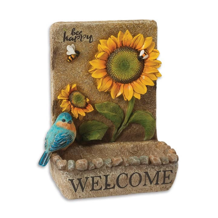 Welcome Bee Happy Resin Sunflower and Bluebird Bird Feeder 10"
