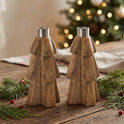 Set of 2 Mango Wood Tree Taper Candle Holders 6" Rustic Wooden Christmas Decor