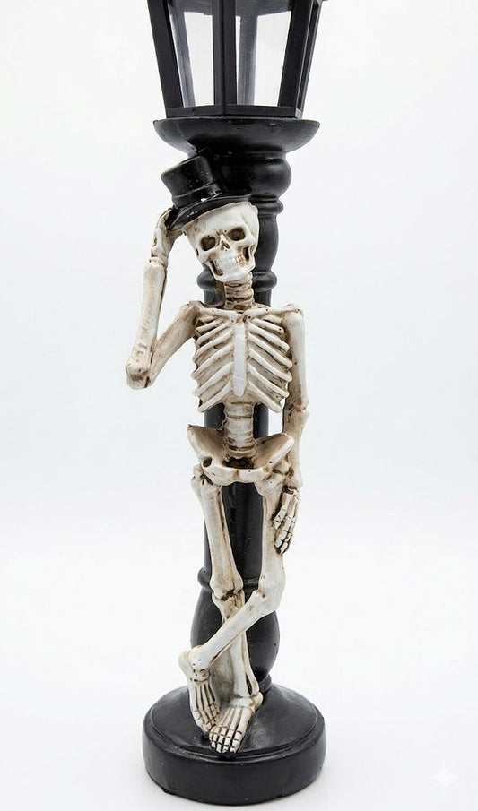 Halloween Top Hat Skeleton 12" Victorian Gothic Lamp Post with Light
