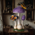 Purple Toadstool Mushroom Garden Statue with Monarch Butterflies