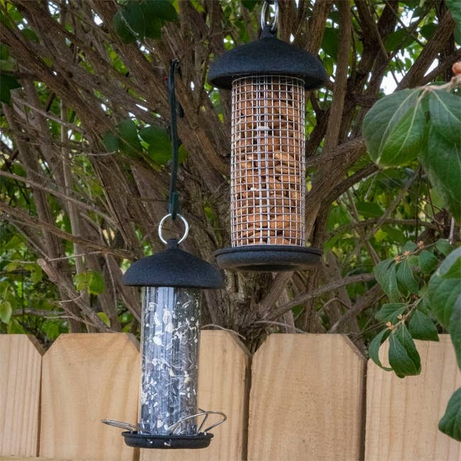 Set of 2 Hanging Metal Bird Feeders, 8" Peanut Mesh & Seed Tube Backyard Garden