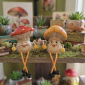 Fairy Garden Mushroom Shelf Sitter Set 2pc Whimsical Dangling Leg Figurines