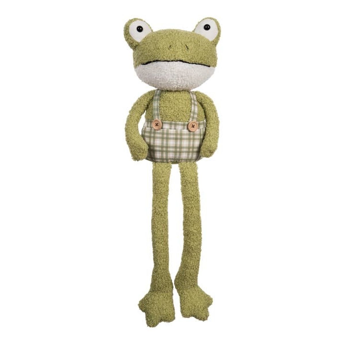 Large Plush Whimsical Frog with Plaid Overalls Weighted 23.5" Shelf Sitter