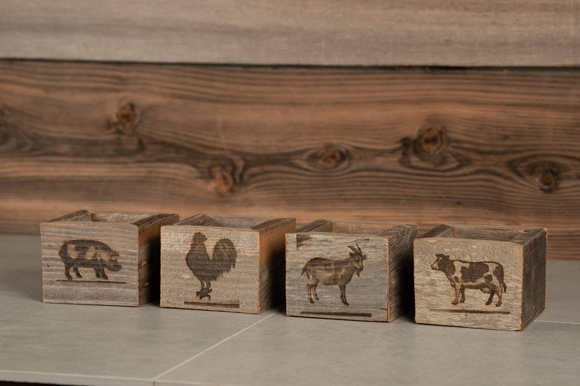Handmade Reclaimed Wood Mini Farm Animal Planters, Cow, Rooster, Pig OR Goat
