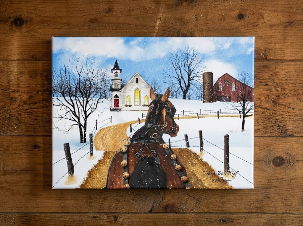 Billy Jacobs "Sleigh Bells Ring" Canvas Wall Art 12x16 Rustic Winter Farmhouse