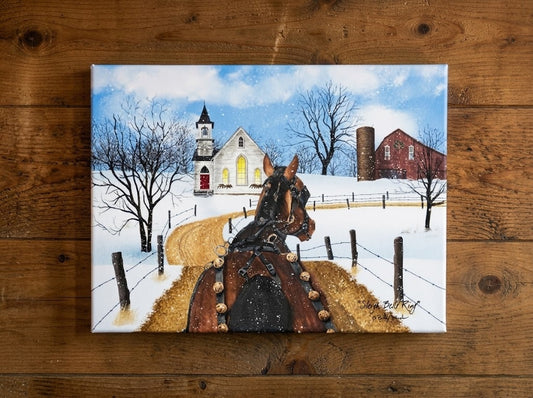 Billy Jacobs "Sleigh Bells Ring" Canvas Wall Art 12x16 Rustic Winter Farmhouse