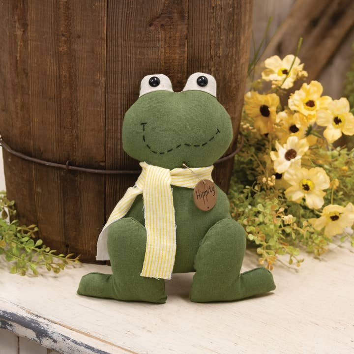 Hippity Frog With Striped Scarf Country Prim Hanging Plush Doll